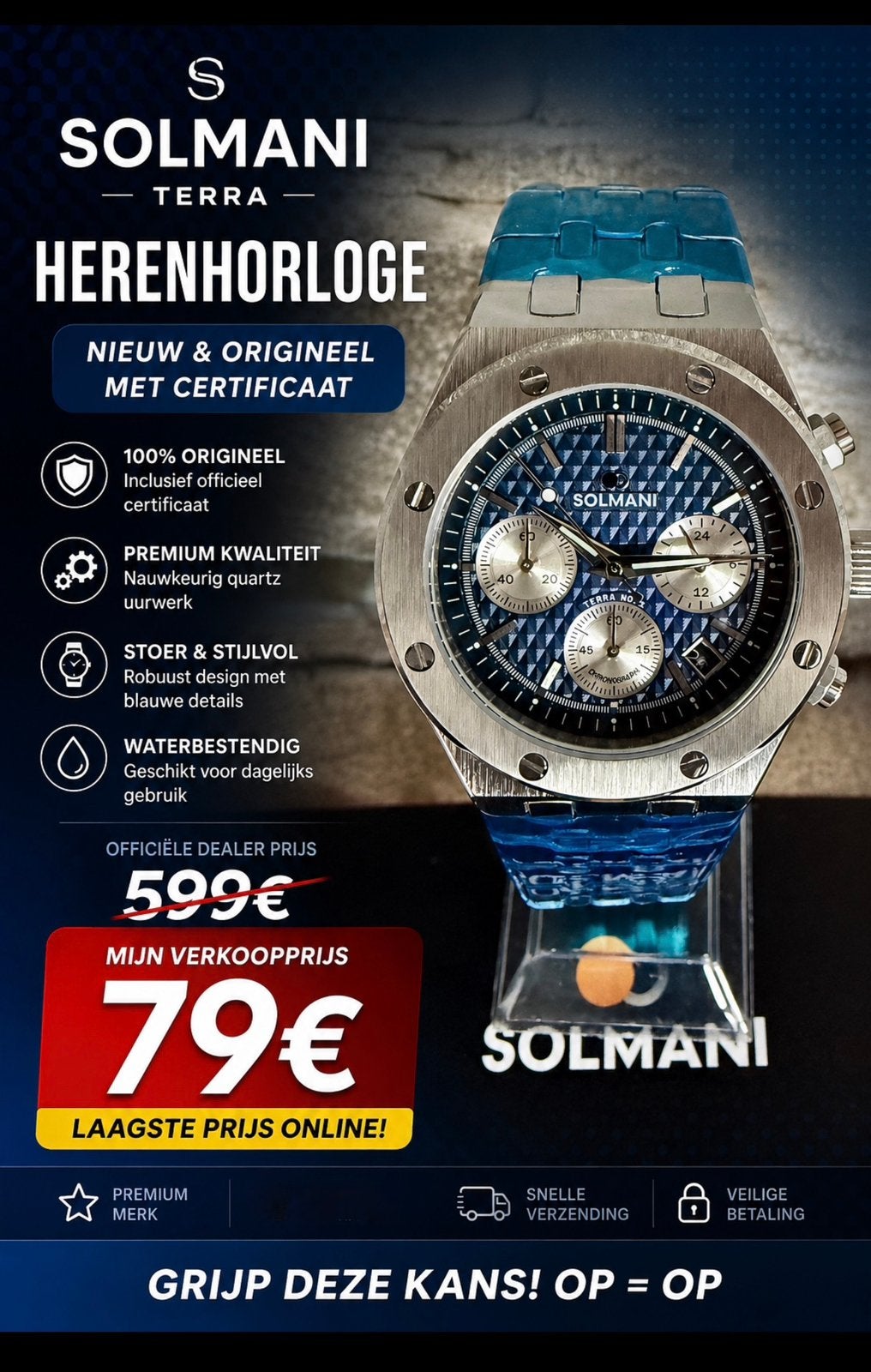 SOLMANI TERRA CHRONO VAUT599€! 💯%NEUF AVEC CERTIFICAT !, Enlèvement ou Envoi, Neuf