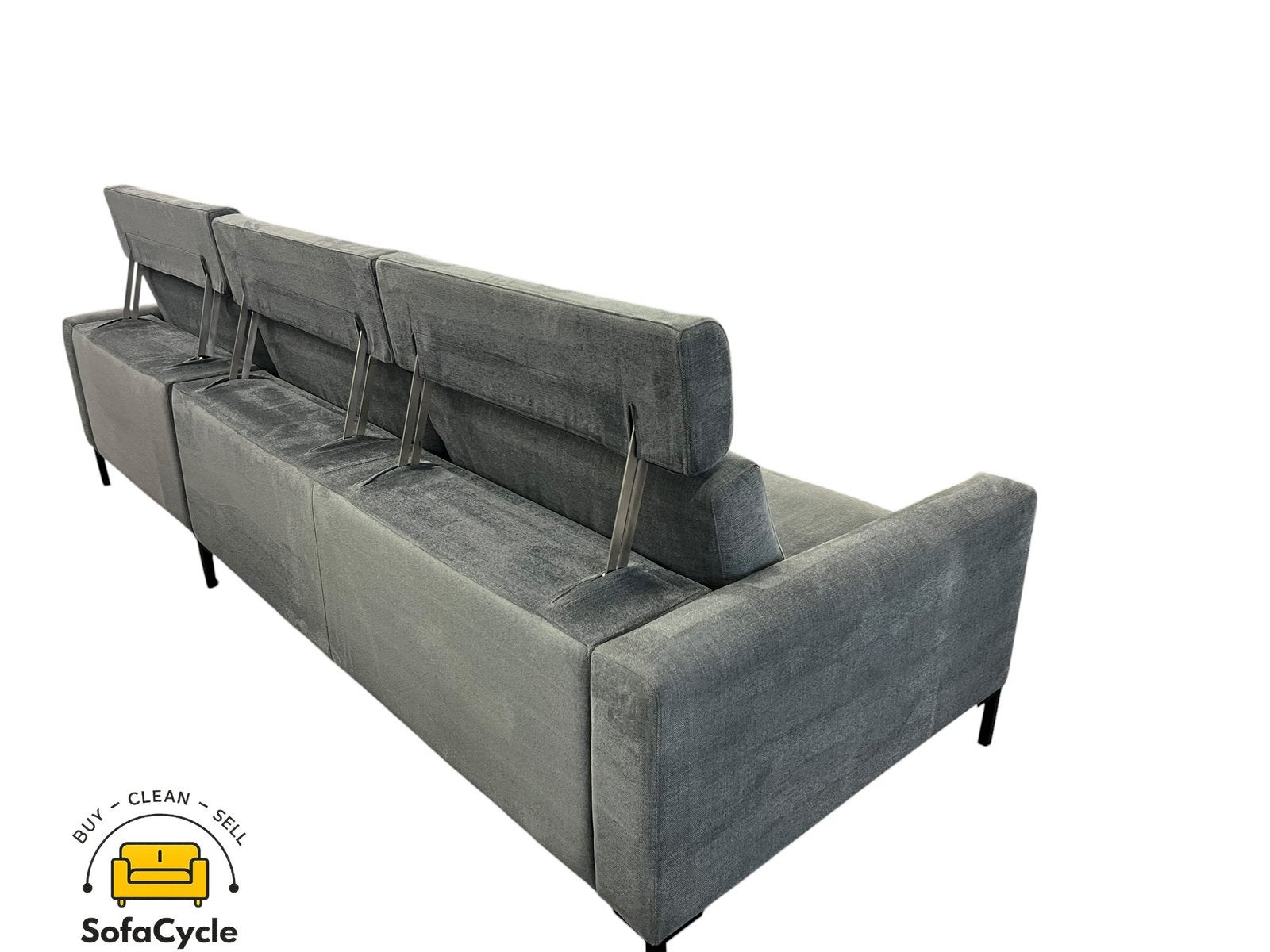 Fauteuil d'angle gris Demuynck avec appuie-têtes réglables, Enlèvement ou Envoi, Comme neuf, SofaCycle, Info@sofacycle.be