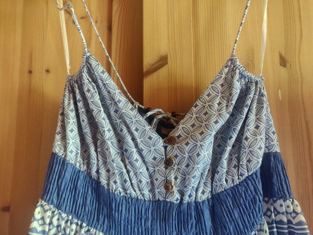 Robe longue bohème bleu et blanc, Kleding | Dames, Jurken, Blauw, Maat 42/44 (L), Ophalen of Verzenden, Onder de knie
