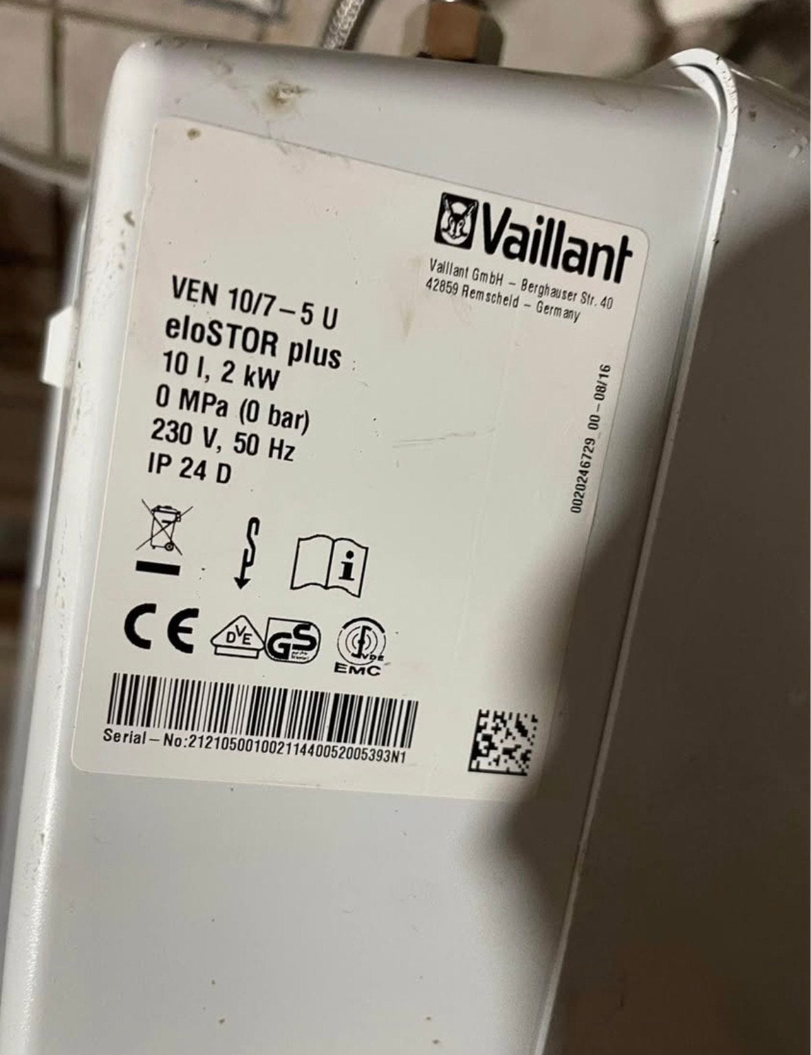 Chauffe-eau Vaillant 10L électrique, Bricolage & Construction, Chauffe-eau, Comme neuf, Enlèvement, 3 à 5 ans
