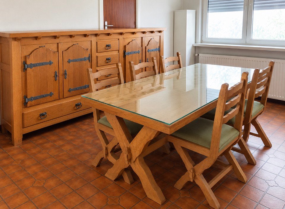 Salle à manger en chêne massif clair – bon état, Maison & Meubles, Enlèvement, Utilisé, 4 à 6 chaises