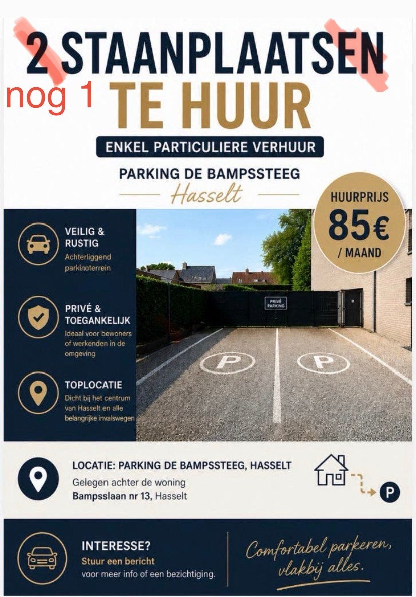 Parking te huur in Hasselt (buurt Bampslaan en kleine ring), Hasselt
