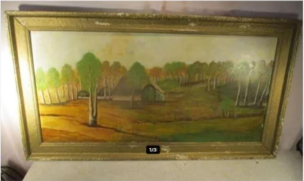Belle œuvre peinte ancienne « Ferme et arbres » - CH Leyssen, Enlèvement ou Envoi