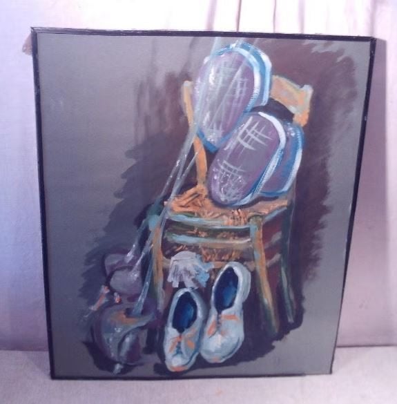 Mooi Aquarel 'Stoelen Maskers Schoenen en Degens' - E.D., Antiek en Kunst, Ophalen of Verzenden