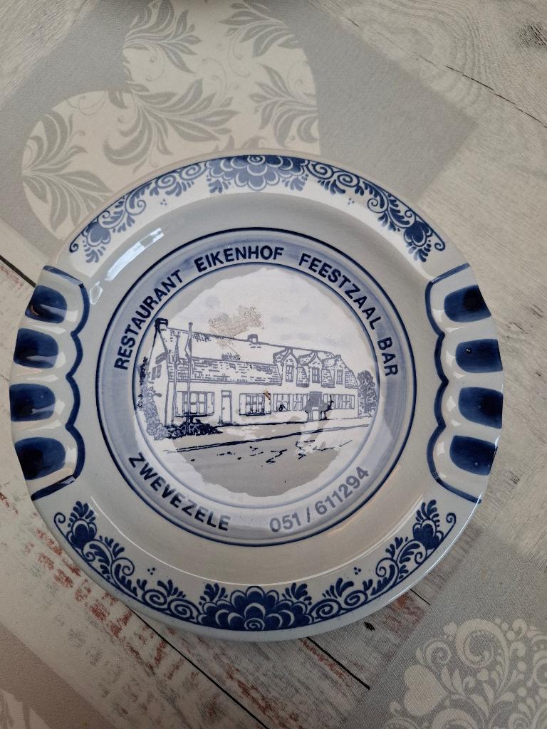 Zwevezele Delfts Blauw Restaurant Eikenhof asbak cendrier, Ophalen of Verzenden