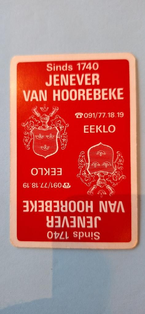Speelkaart Eecloo_Jenever Van Hoorebeke_rood_228, Verzamelen, Ophalen of Verzenden, Gebruikt, Speelkaart(en)