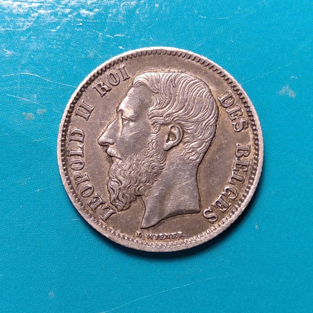 België 50 cent Leopold II 1886 FR - overslag op 61of 81 ?, Zilver, Ophalen of Verzenden, Losse munt, Zilver