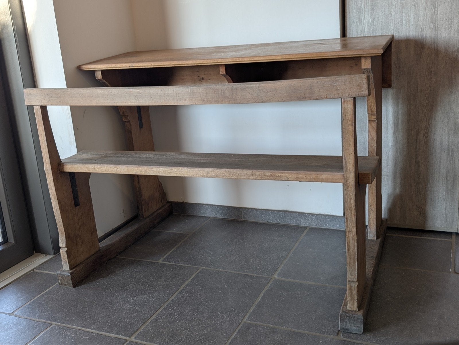 antieke schoolbankje, Huis en Inrichting, Ophalen, Gebruikt, 100 tot 150 cm, Rechthoekig
