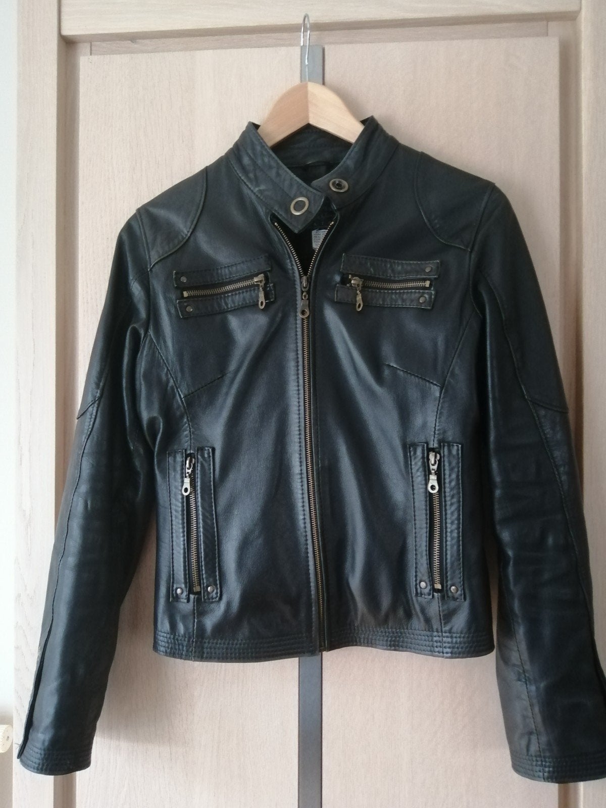 zwarte leren dames jas s, Ophalen of Verzenden, Gedragen, Maat 36 (S), Zwart