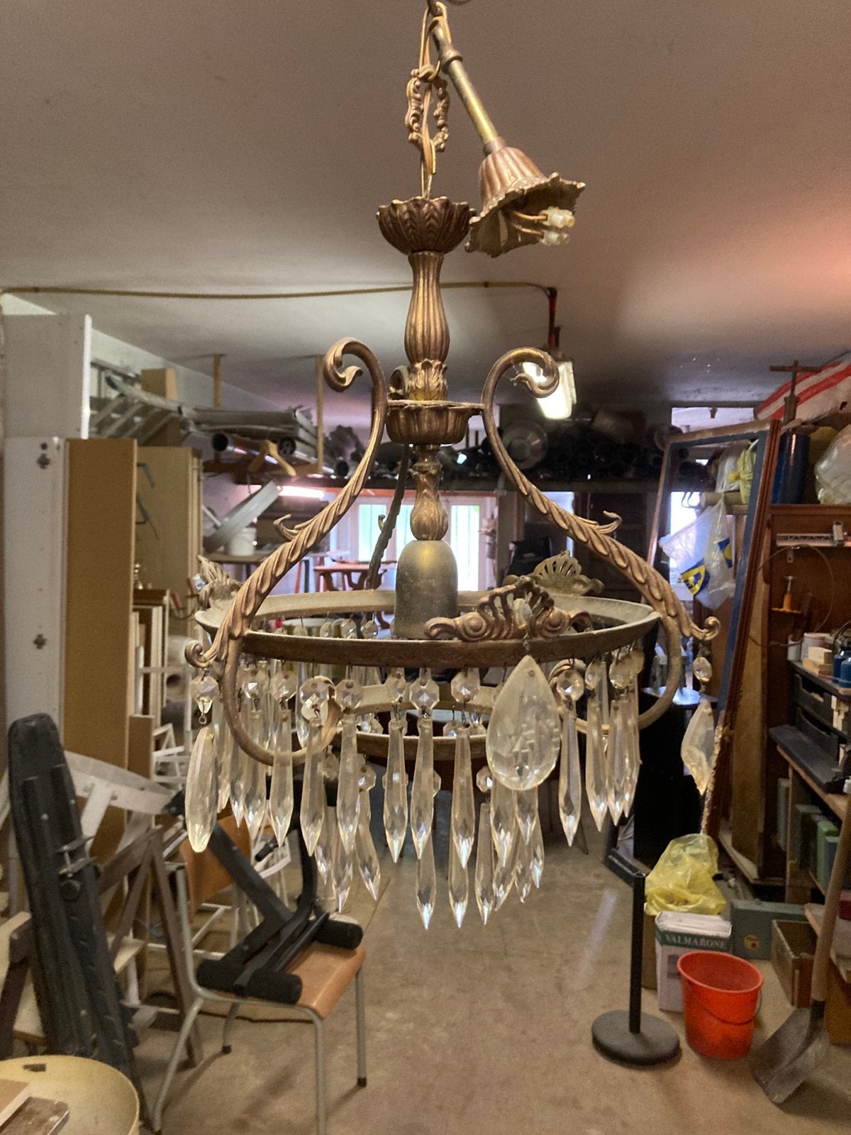 Lustre antique -cuivre, Enlèvement, Utilisé, Verre, Cuivre-cristal