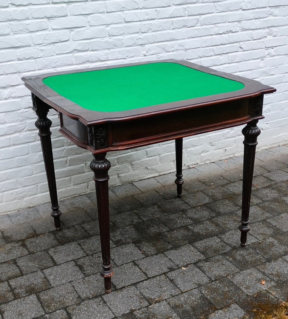 Kaarttafel. Opvouwbaar. Mahonie. 19de-eeuw. Groen vilt., Ophalen