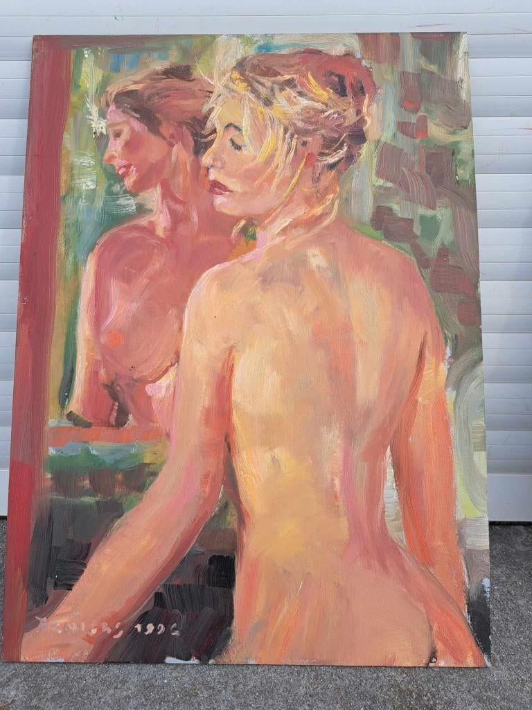 Huile sur panneau femme nue signe tony reniers, Antiquités & Art, Enlèvement ou Envoi