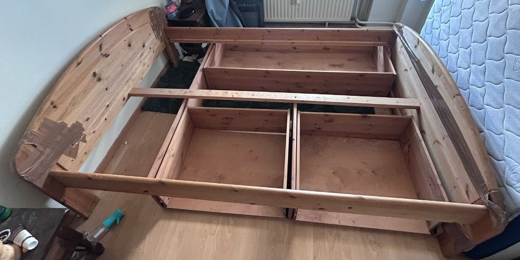 Bed van 140x200 met laden (opnieuw te typen), Ophalen, Gebruikt, Bruin, 140 cm