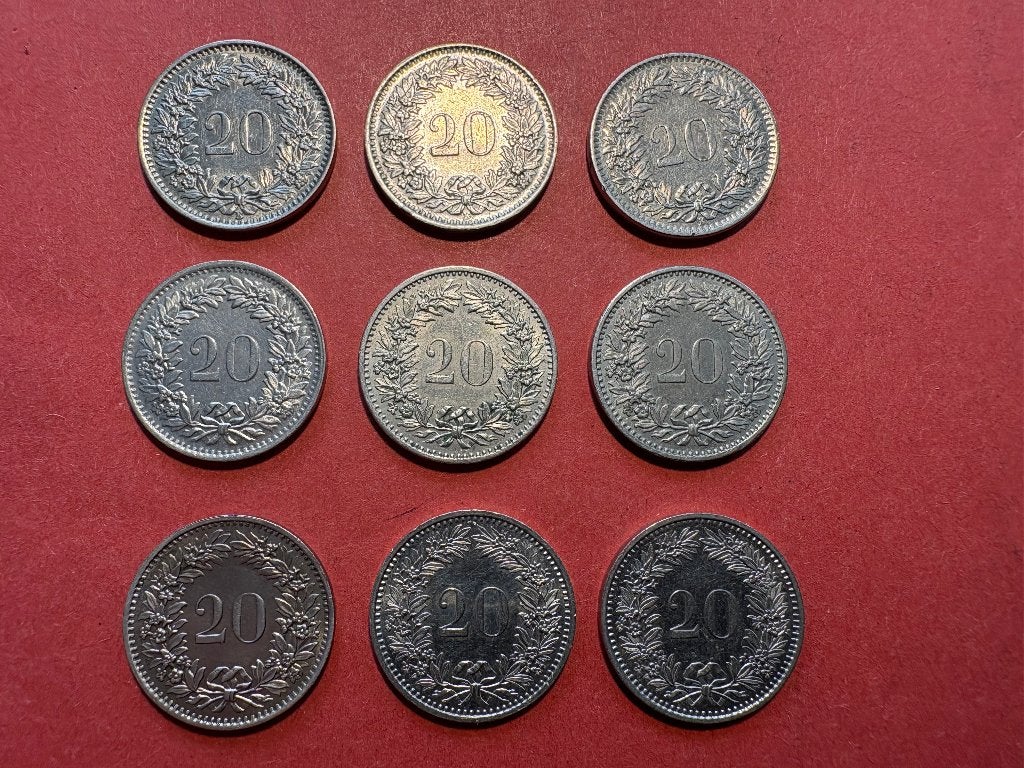 Suisse - Lot 9 pièces 20 Rappen (#219#), Enlèvement ou Envoi, Autres pays, Série