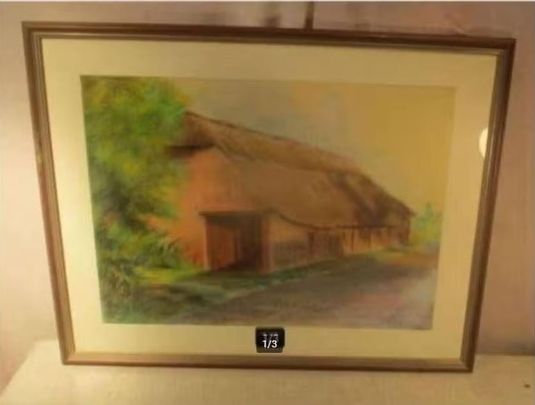 Mooie Tekening 'Oude schuur' - G Mertens 1999, Ophalen of Verzenden, Tekening, Krijttekening, Handgemaakt