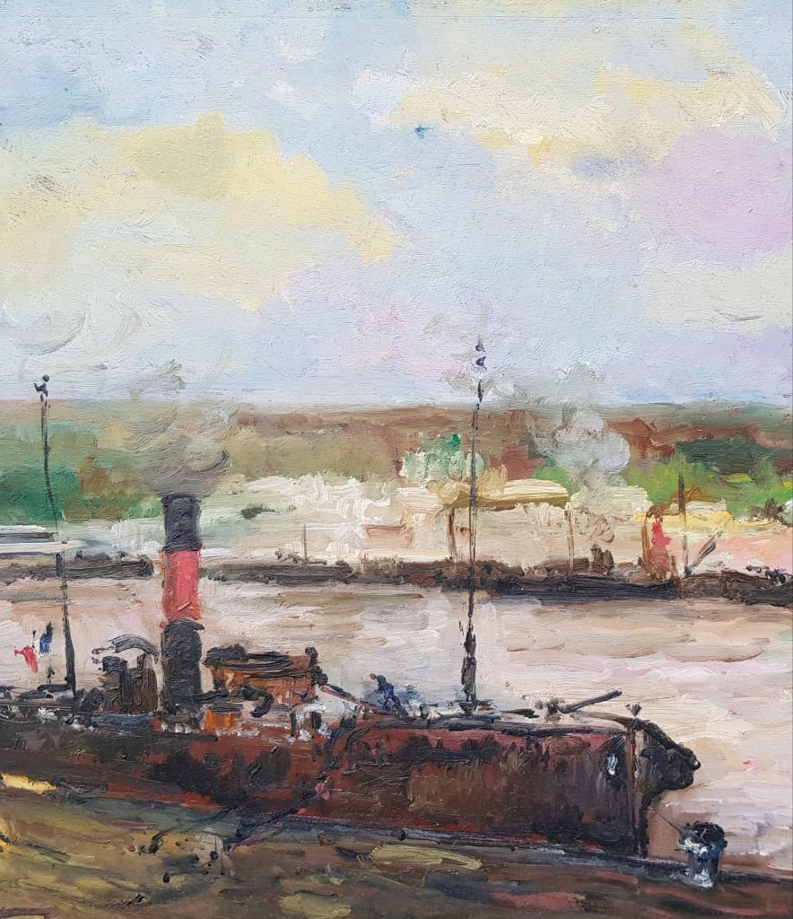 Tableau impressionniste - LEBOURG - Bâteaux à Rouen, Antiquités & Art, Envoi