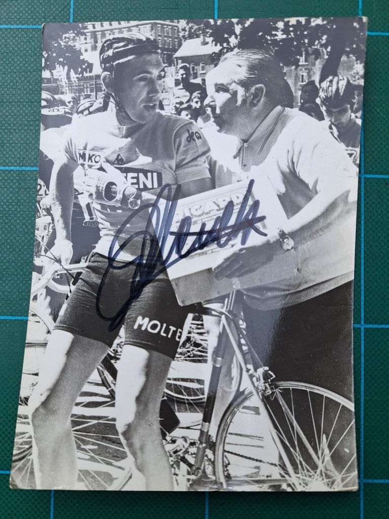 Eddy Merckx — Gesigneerde historische foto (Molteni), Ophalen of Verzenden, Gebruikt