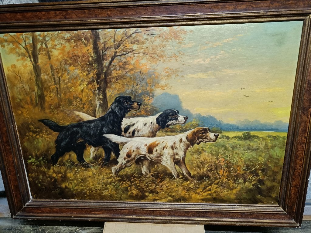 jachthonden op doek  120x80 cm zonder kader, Antiek en Kunst, Ophalen, Doek, Dieren, Olieverf