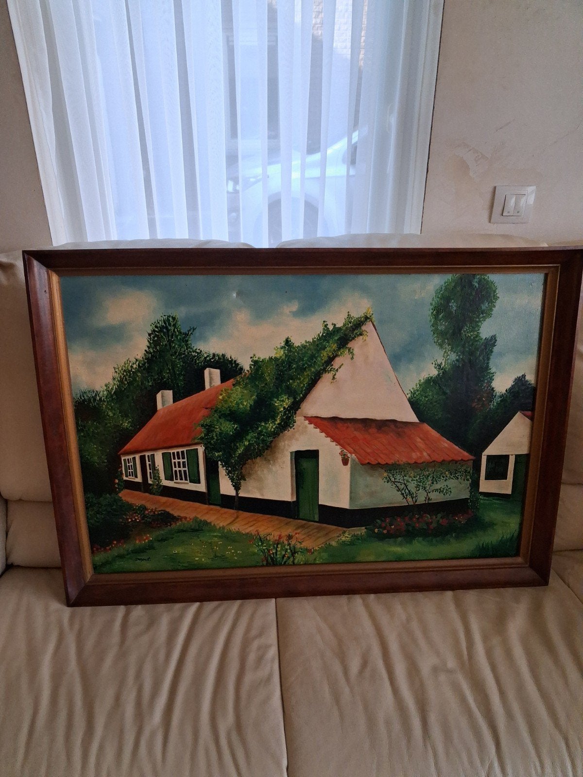 Prachtige oude schilderij met boerderij, Antiek en Kunst, Ophalen, Doek, Olieverf, Klassiek