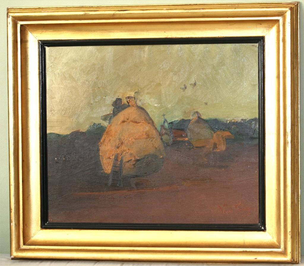 Grote schilderij Olie op doek Gesigneerd, Ophalen of Verzenden