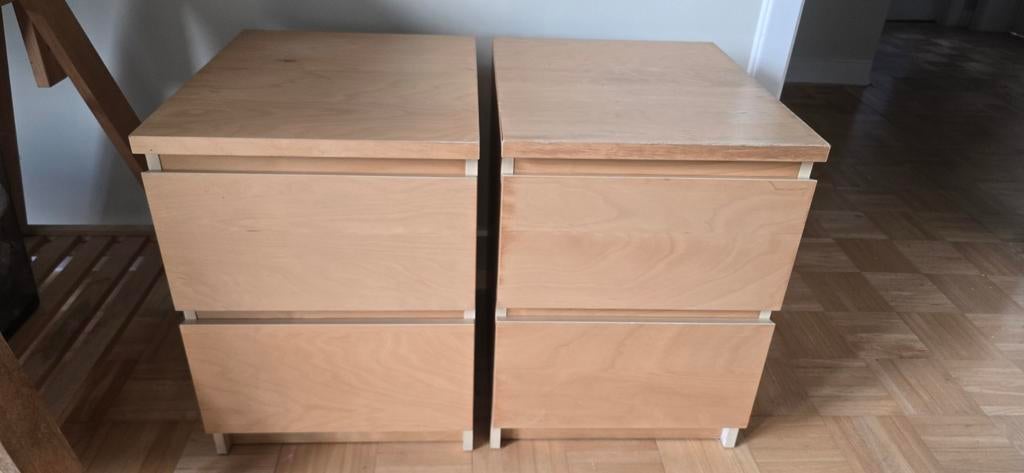 Set van 2 IKEA Malm nachtkastjes, Huis en Inrichting, Slaapkamer | Nachtkastjes, Ophalen, Gebruikt, Hout