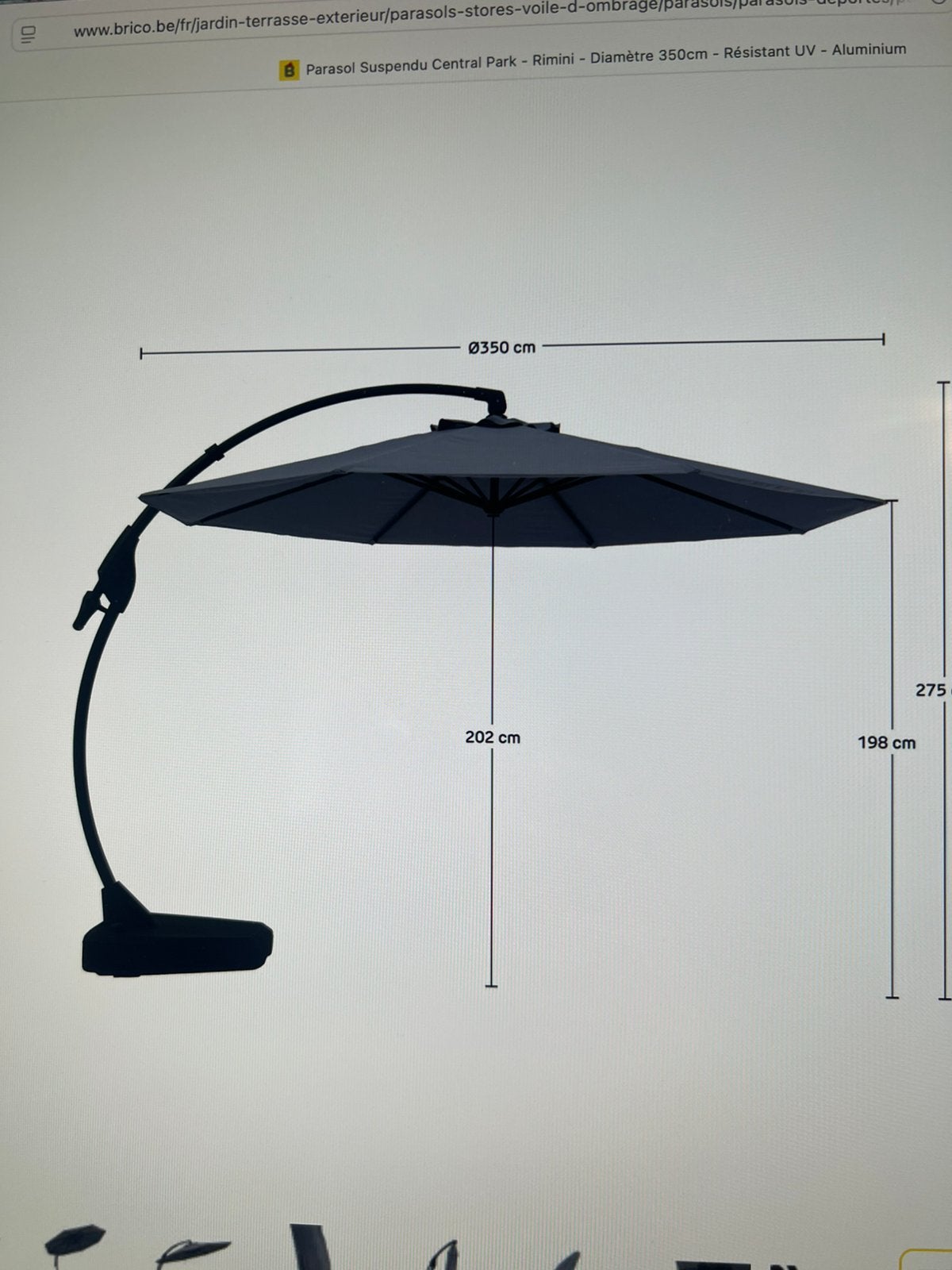 PARASOL SUSPENDU 3,50 M, 3 à 4 mètres, Enlèvement, Utilisé, Parasol sur pied