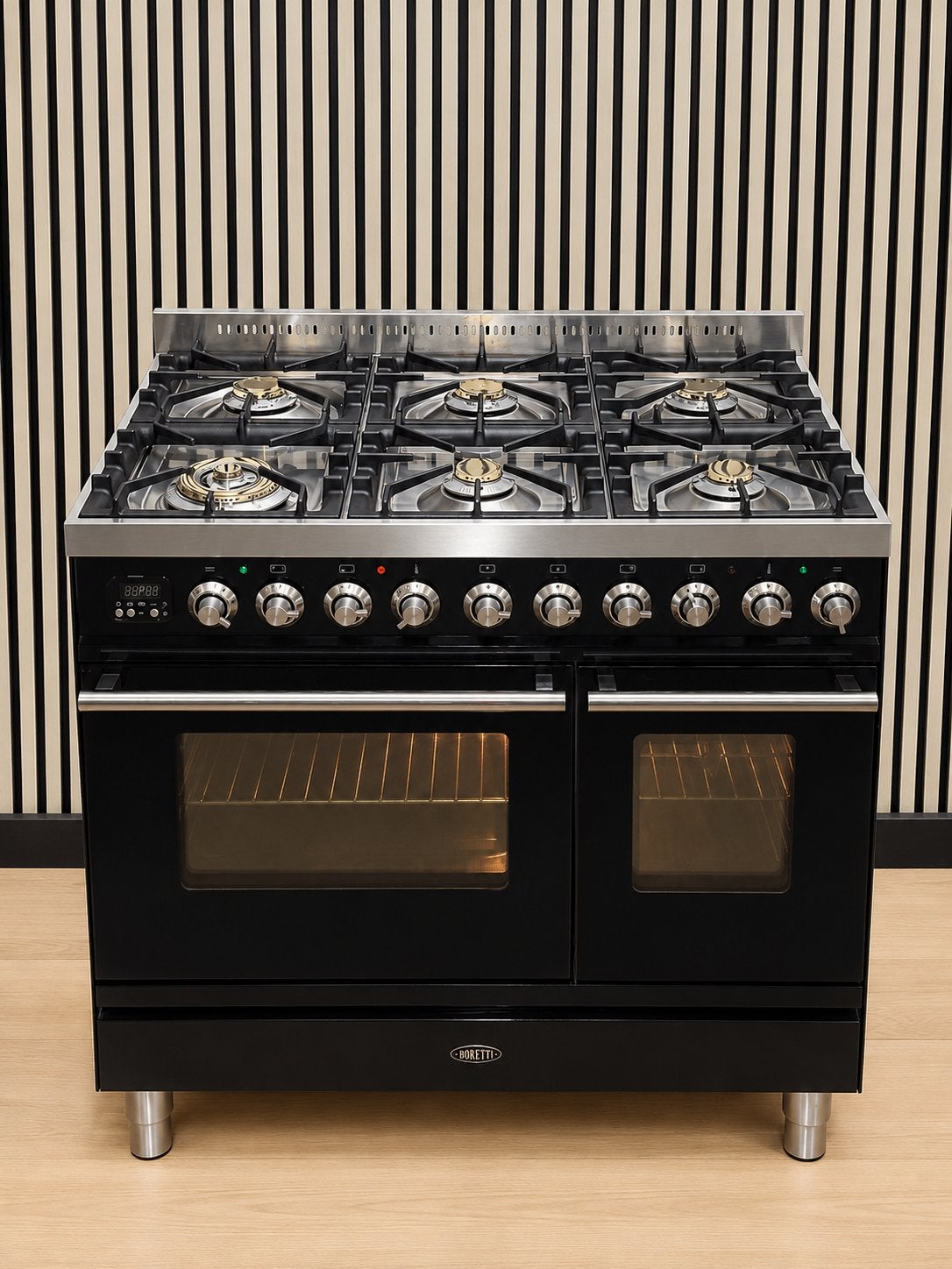 Luxe Boretti Fornuis zwart hoogglans 6 pits Incl. Afzuigkap, Enlèvement ou Envoi, Comme neuf, Gaz, Autoportant