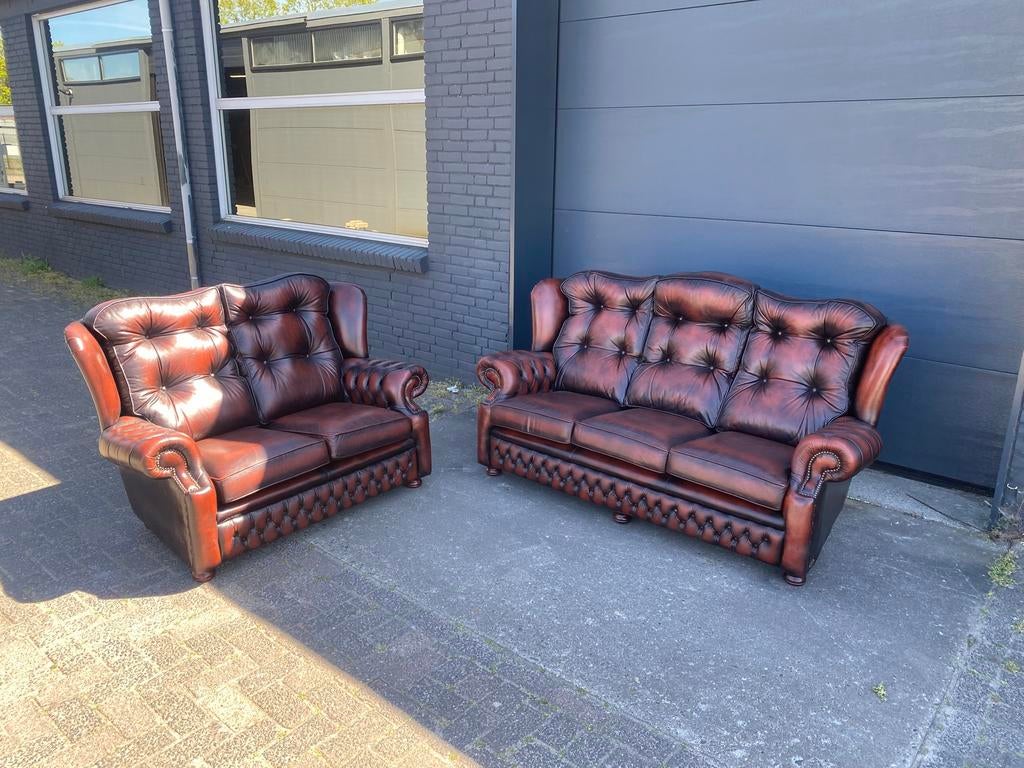 Springvale Chesterfield 3+2 zit zetel roodbruin, Ophalen of Verzenden, Zo goed als nieuw, Leer