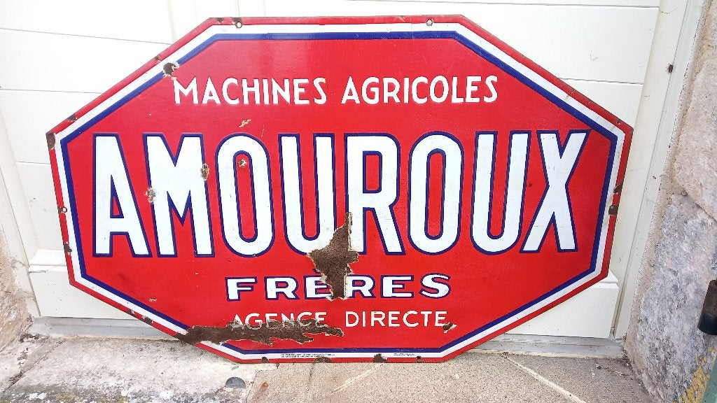 groot emaille reclamebord Machines Agricoles, Ophalen, Gebruikt, Reclamebord