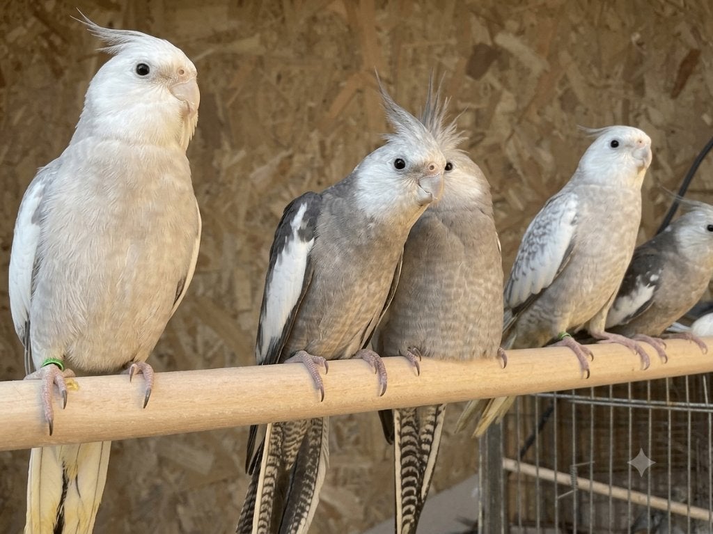 Handtamme Valkparkieten, Meerdere dieren, Parkiet, Tam
