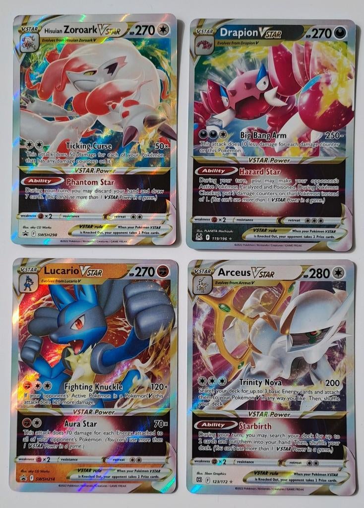 4 Pokemon 2022 VStar Zoroark, Drapion, Lucario, Arceus, Ophalen of Verzenden, Zo goed als nieuw, Meerdere kaarten