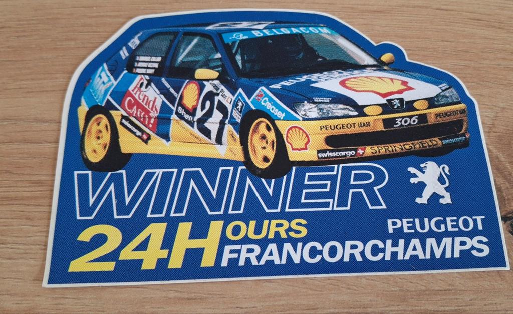 Vintage sticker Peugeot 306 autorally 24 h Francorchamps, Ophalen of Verzenden, Zo goed als nieuw, Auto of Motor