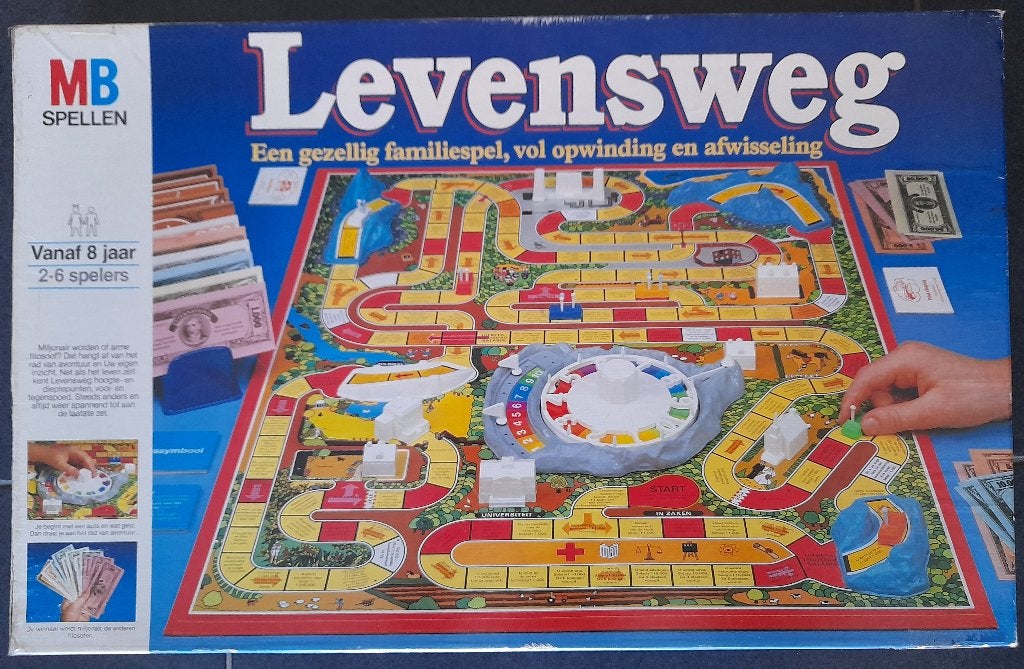Spel: "Levensweg - blauwe doos", Hobby en Vrije tijd, Ophalen of Verzenden