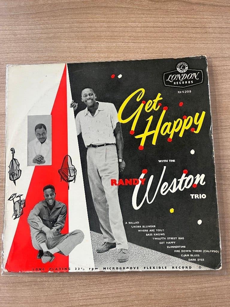 RANDY WESTON - GET HAPPY (LONDON RECORDS MONO UK EDITION), Enlèvement ou Envoi, Utilisé, 1940 à 1960, Housse de protection extérieure
