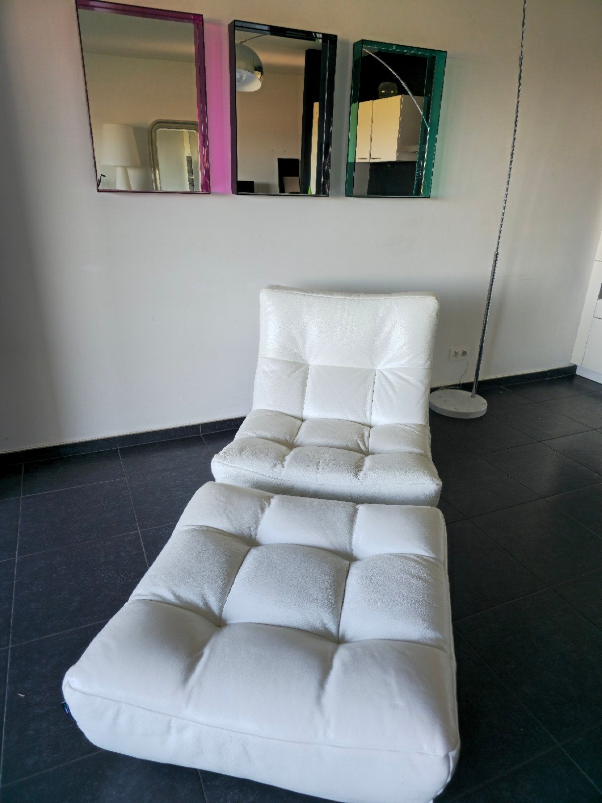 Ensemble fauteuil et pouf en cuir marque Château d'Ax, Enlèvement, Comme neuf, Bois, Design italien