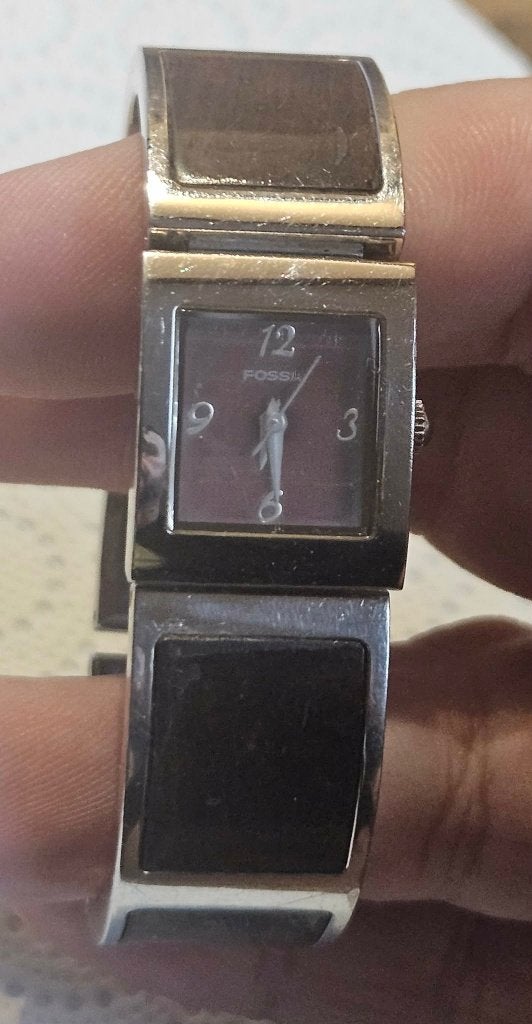Montre  Fossil Homme Vintage Rectangu Quartz Acier (MW117), Antiek en Kunst, Ophalen of Verzenden
