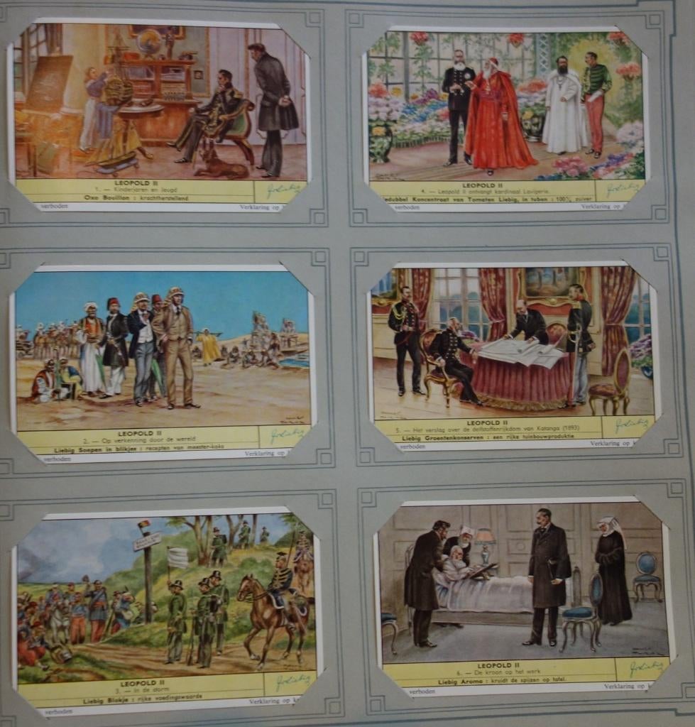 Set Liebig prenten Leopold II (1959)., Verzamelen, Ophalen of Verzenden, Zo goed als nieuw, 1940 tot 1960, Prent