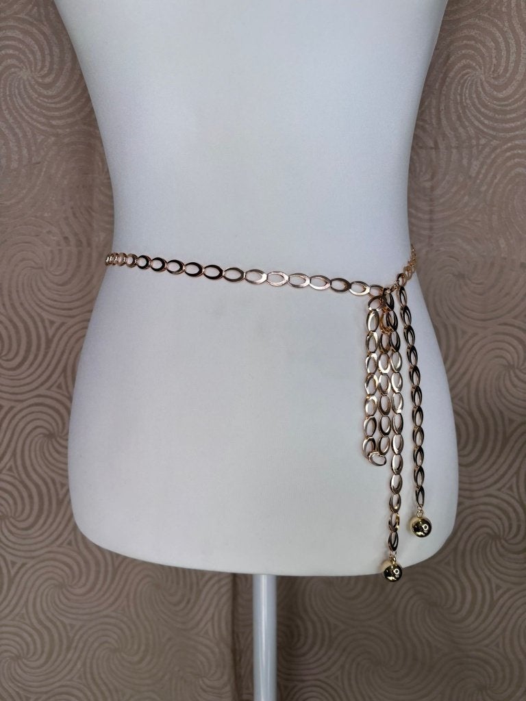 Gouden kettingriem met kwastjes — 120cm (CT024), Kleding | Dames, Riemen en Ceinturen, Minder dan 3 cm, Overige kleuren, 100 cm of meer