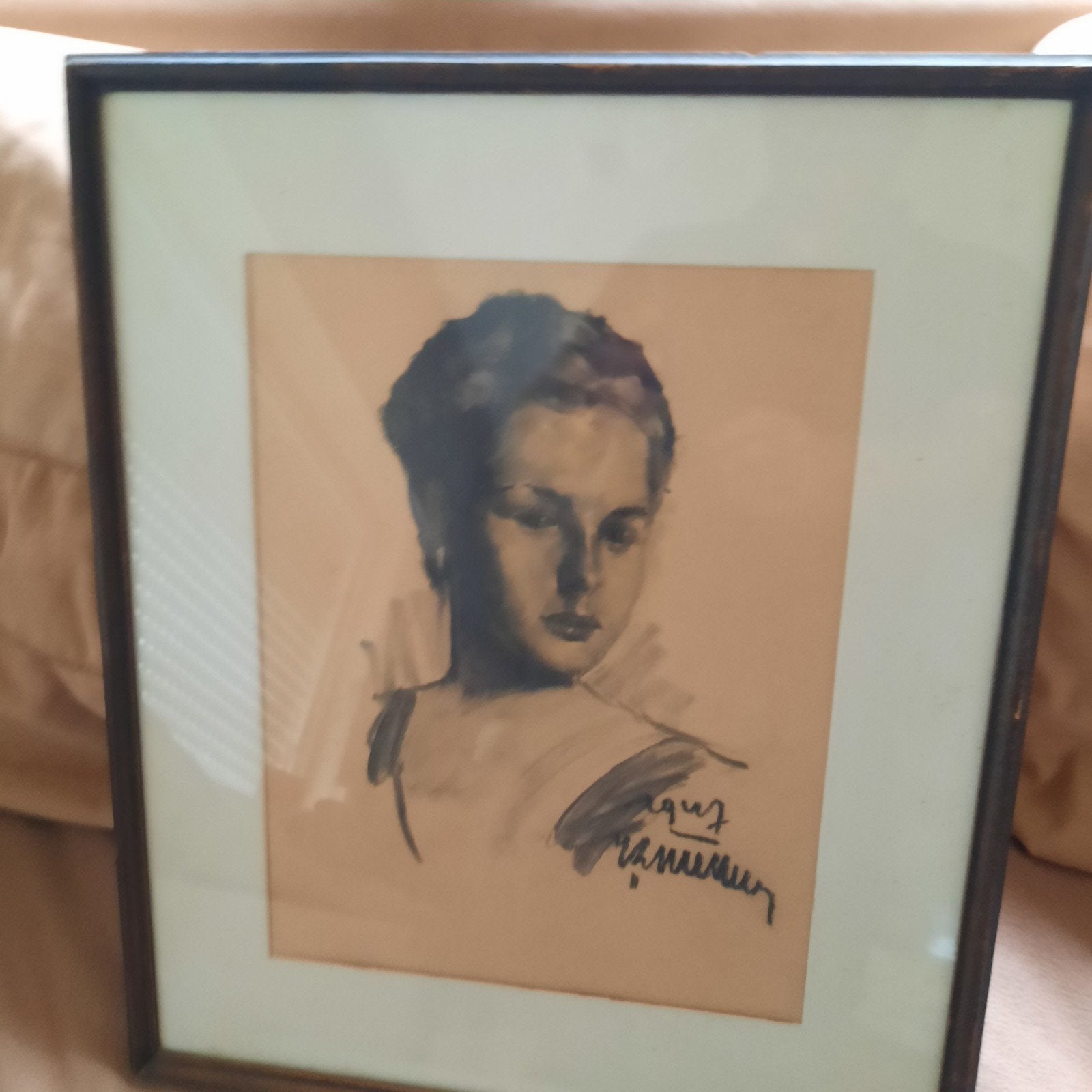Oud portret in houtskool ., Antiek en Kunst, Ophalen of Verzenden