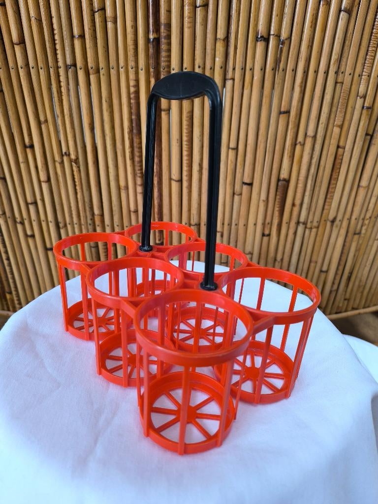 Porte bouteilles vintage 1960 en plastique orange & noir, Moins de 50 cm, Enlèvement ou Envoi, Synthétique, 5 à 15 bouteilles