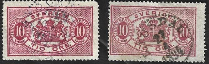 2 Postzegels Zweden 1895 Wapenschild, Postzegels en Munten, Postzegels | Europa | Scandinavië, Ophalen of Verzenden, Zweden, Gestempeld