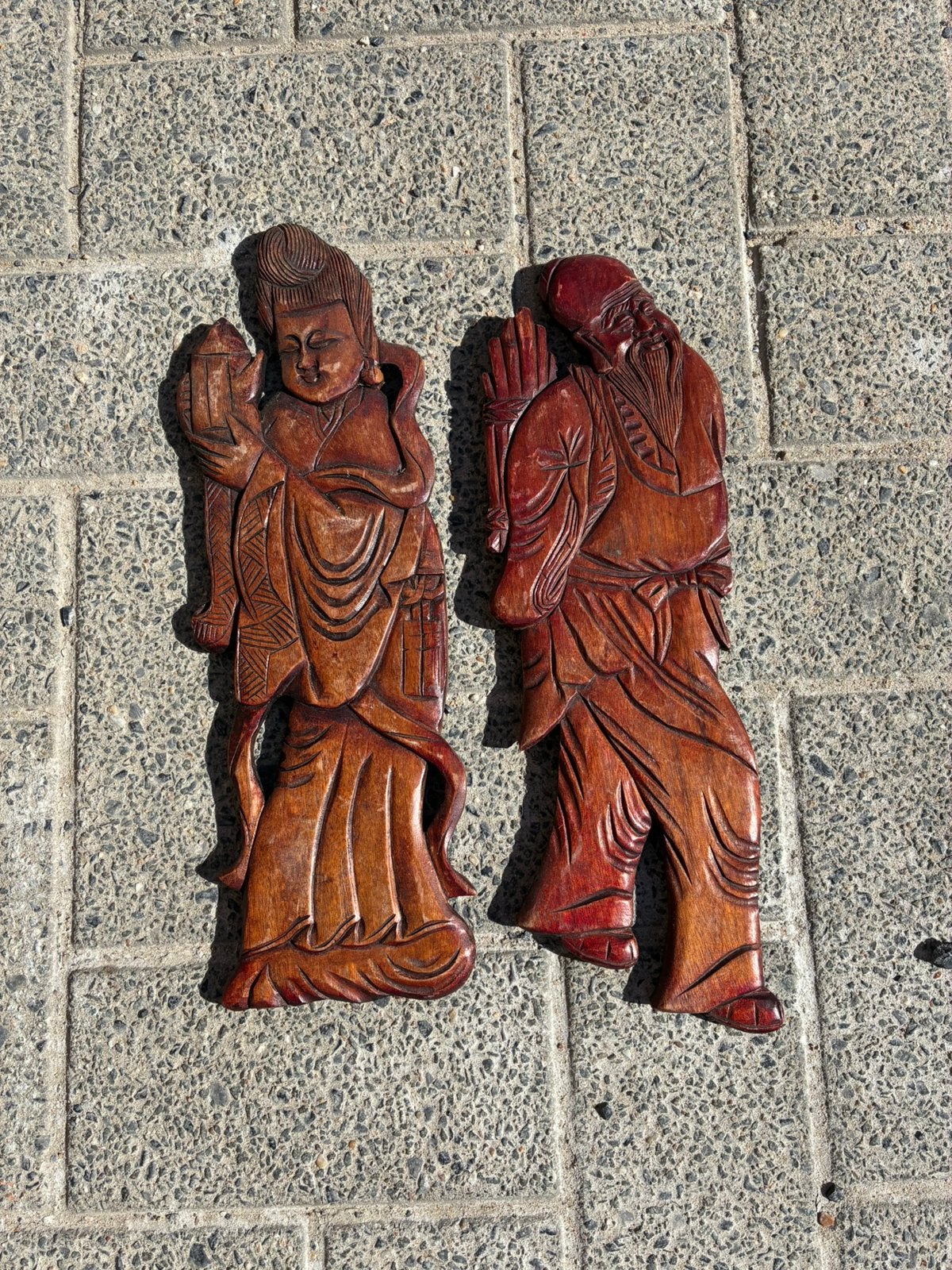 Vintage Chinees Houtsnijwerk Wandpanelen (Set van 2), Antiek en Kunst, Kunst | Beelden en Houtsnijwerken, Houtsnijwerk, Verzenden