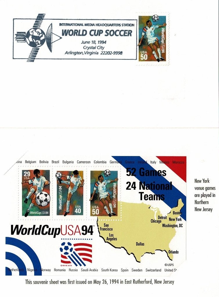 Voetbal World Cup Soccer - U.S.A. 1994 - Zegelblok in mapje-, Timbres & Monnaies, Timbres | Amérique, Envoi, Non oblitéré, Amérique du Nord