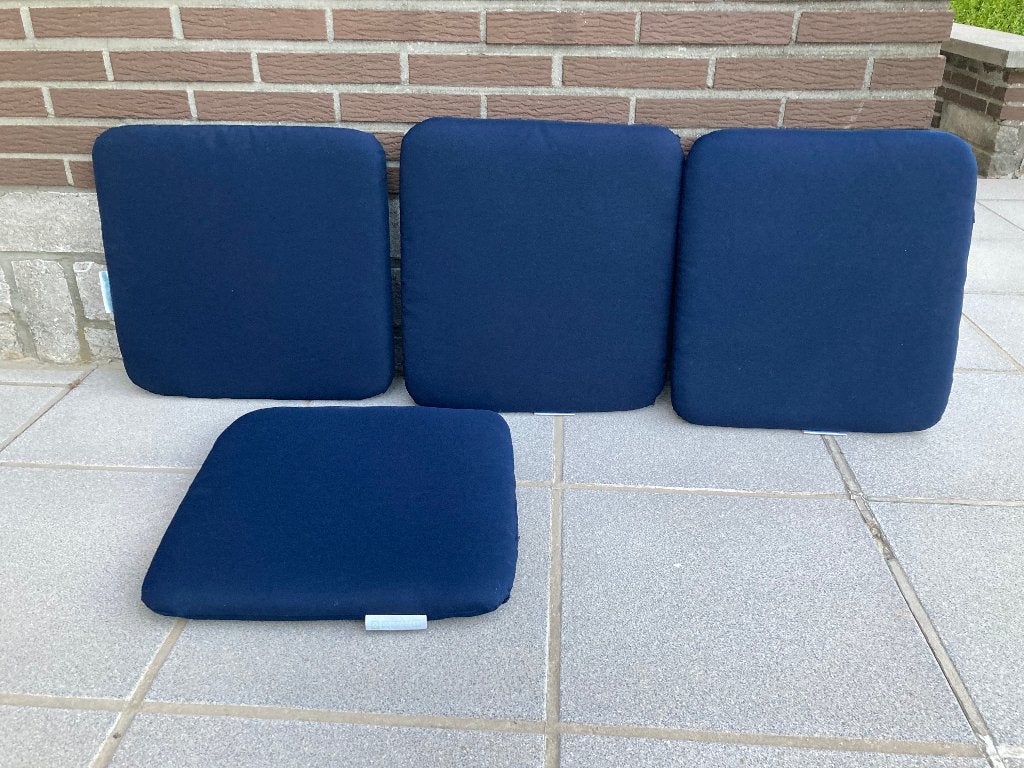 4 donkerblauwe dunne kussens voor op tuinstoel 45x45 cm, Enlèvement ou Envoi, Comme neuf