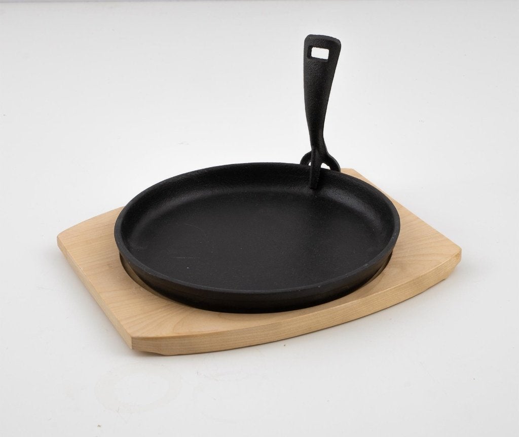 Barbecook gietijzeren grillpan met onderlegger uit bamboe, Afneembaar handvat, Ophalen of Verzenden, Nieuw, Gietijzer