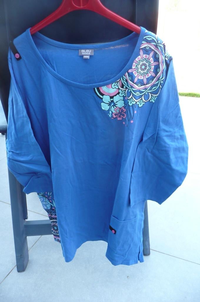 Blauwe tuniek met tekening (a115), Kleding | Dames, Grote Maten, Blauw, Blouse of Tuniek, Nieuw, Bleu Bonheur