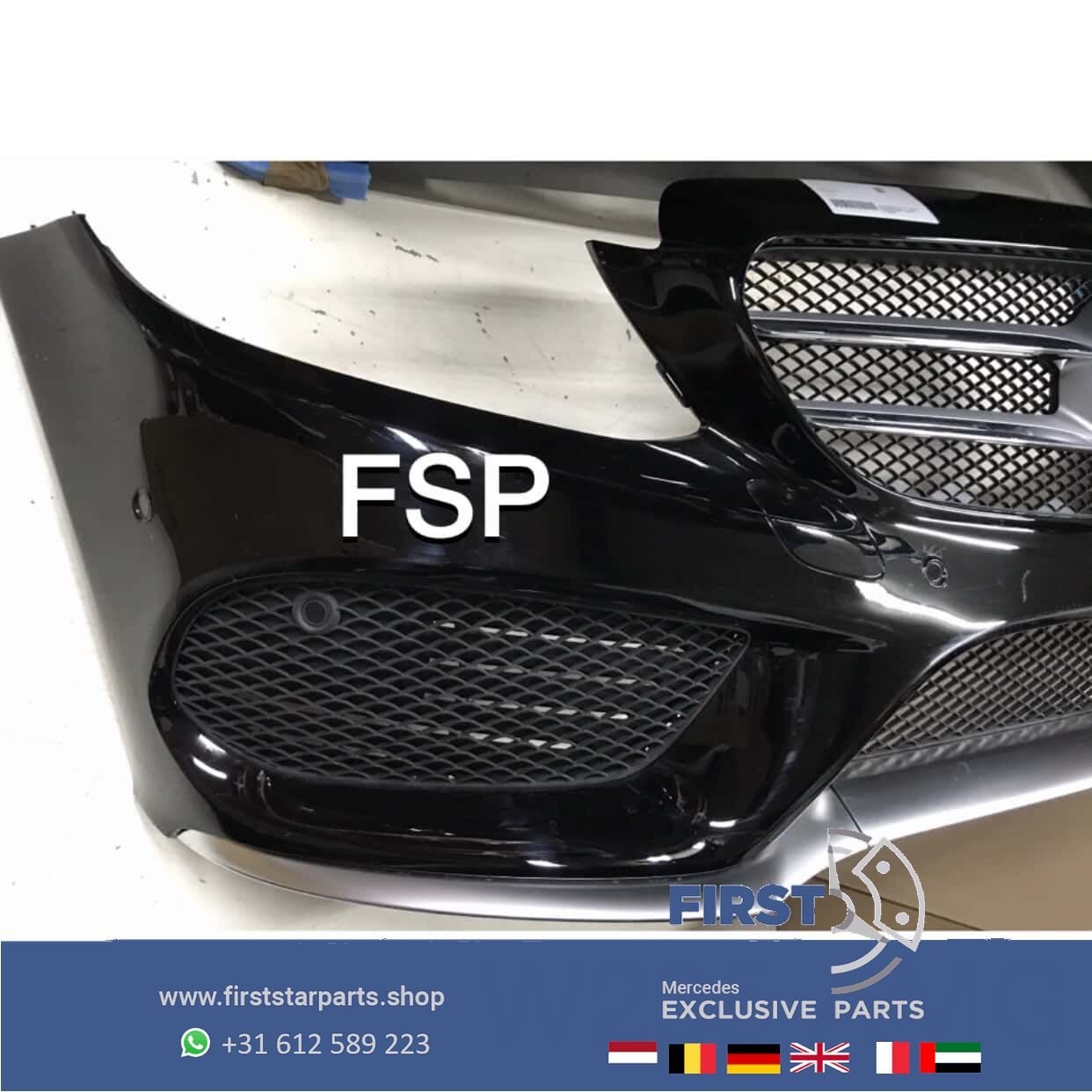 W205 AMG LINE VOORBUMPER COMPLEET ZWART ORIGINEEL Mercedes C, Utilisé, -, Avant, -