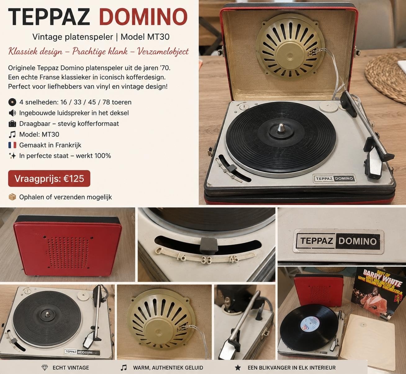 Retro Vinyl Vintage Platenspeler perfect werkende staat!, Enlèvement ou Envoi