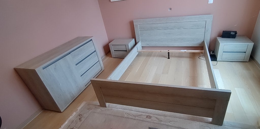 Chambre à coucher Lit 160 cm + 2 chevets + commode, Maison & Meubles, Enlèvement, Comme neuf, Deux personnes