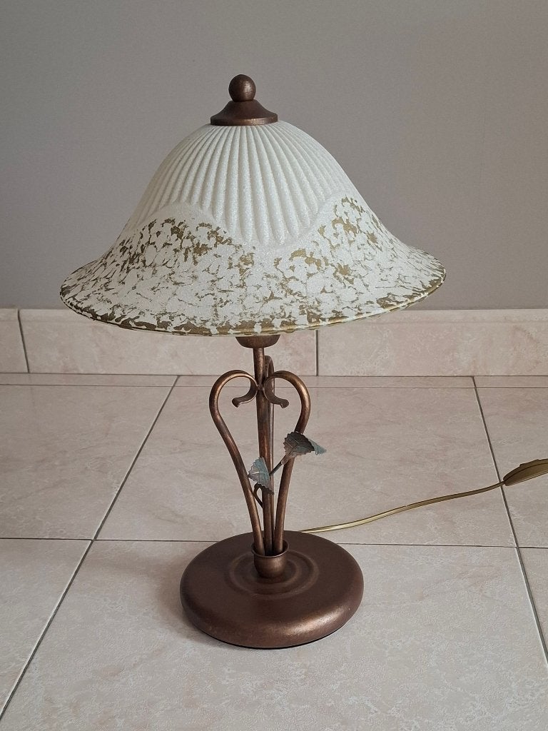 Rustieke tafellamp metaal bronskleur, Ophalen, Glas, Klassiek